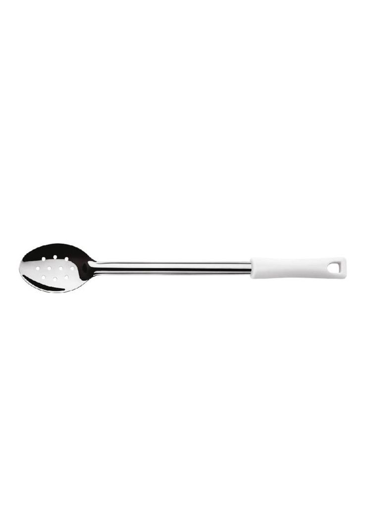 CUCHARA PERFORADA ACERO INOX  23 CM MANGO BLANCO DURAFIO Gris