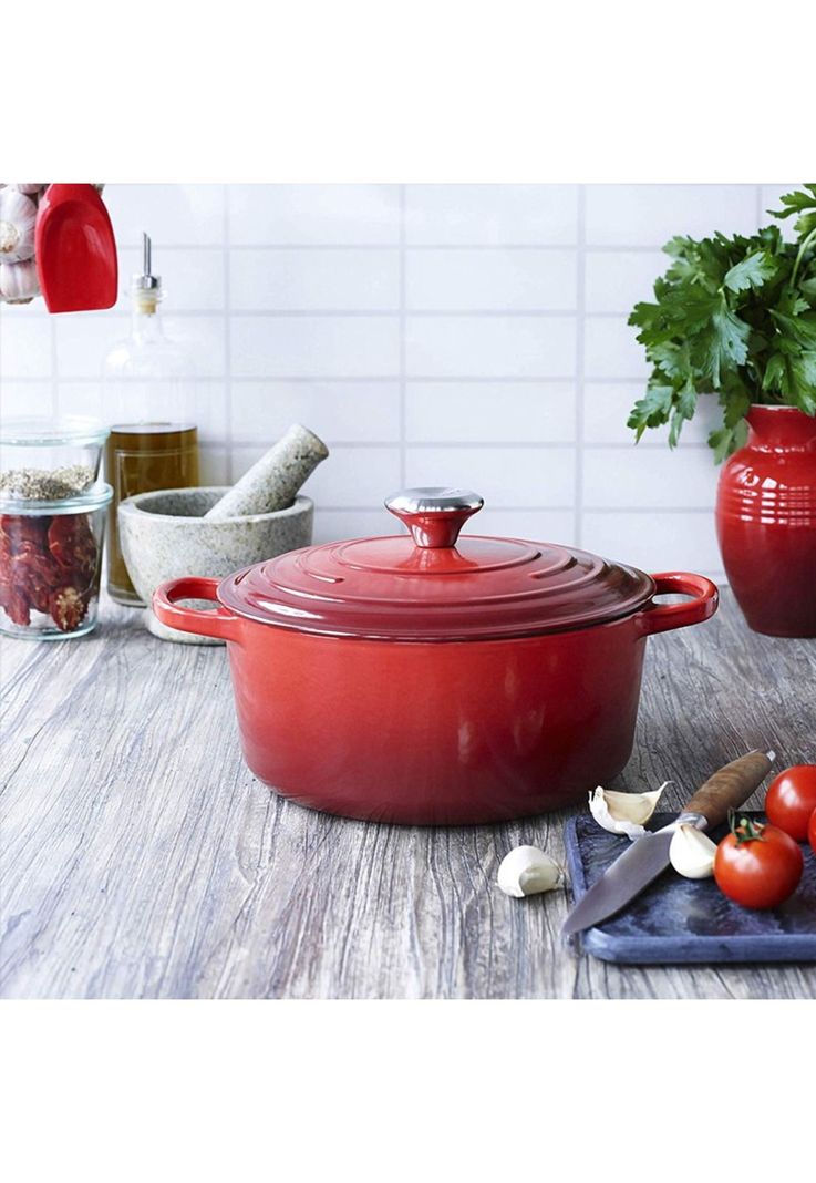 OLLA HIERRO FUNDIDO REDONDA ROJA 24x12 cm-4