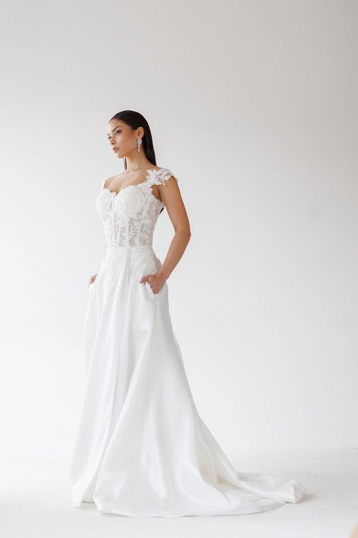 Vestido de Novia Clara falda Mikado, Dulce Novia-0