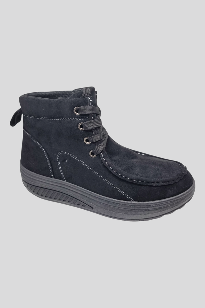 Botin moda mujer cordones negro mate -0