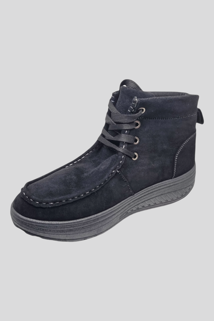 Botin moda mujer cordones negro mate -1