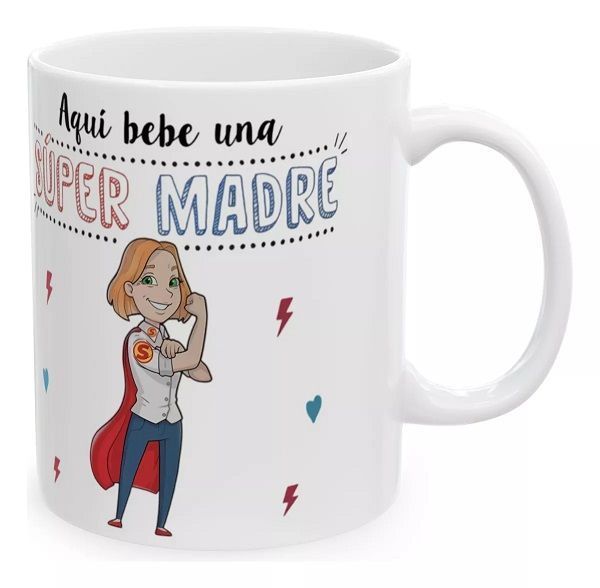 Taza Aquí Bebe Una Super Madre Tazón 325 ml Cerámica-2