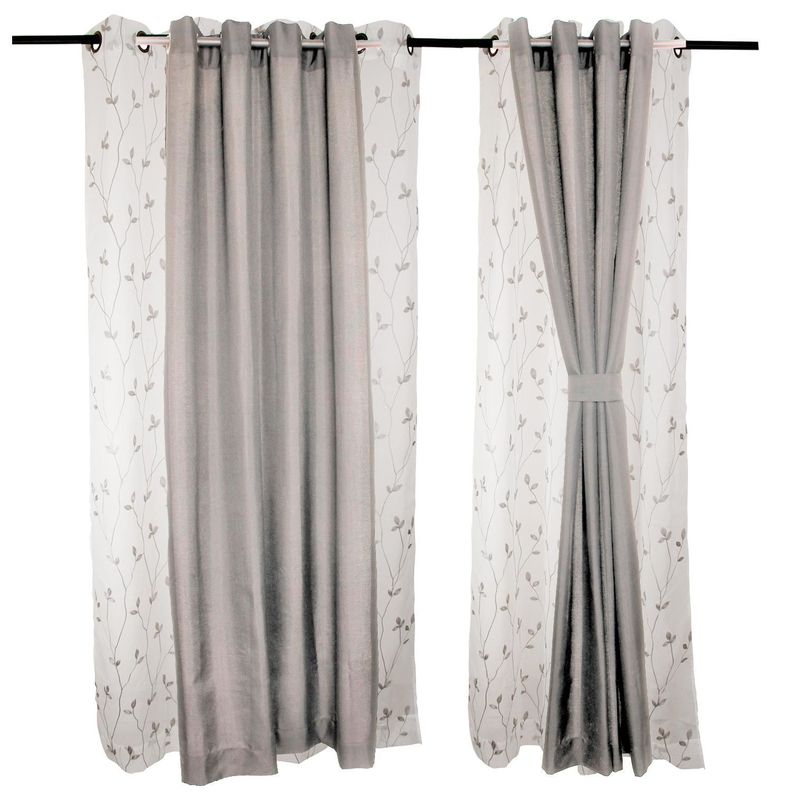 Set Cortina de ambiente Mati y velo bordado Gris 140x225-0