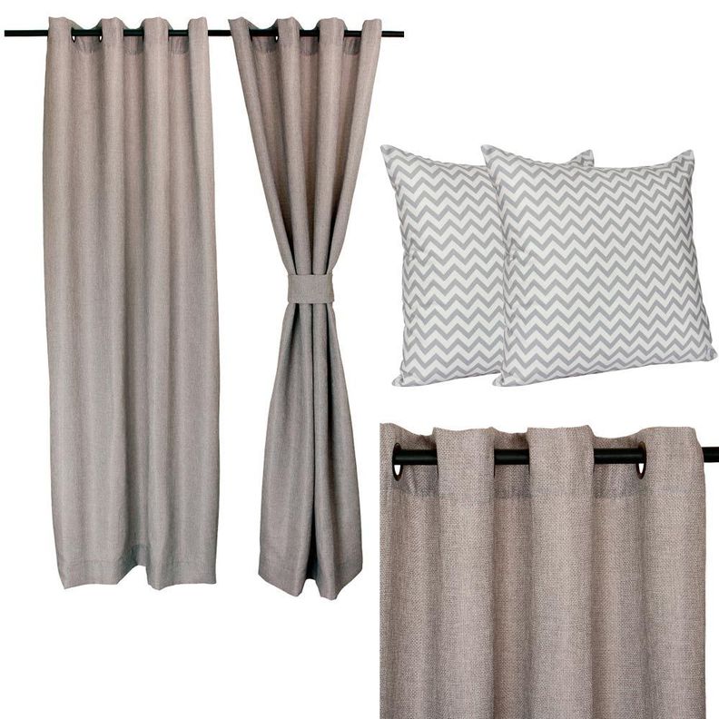 Set Cortina Kikar Gris  1,40x225 cm + 2 cojines 50x50 cm-0