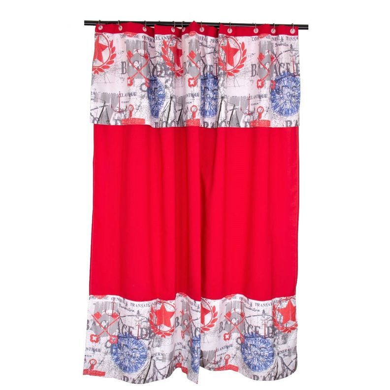 Set  Cortina Baño Marine Bicolor Rojo+ Juego de Toallas Rojo-1