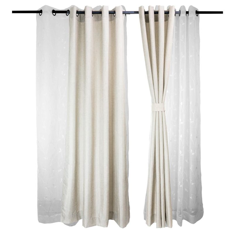 Set cortinas ambiente 4pzas Mati y velo bordado Blanco 140x225-0