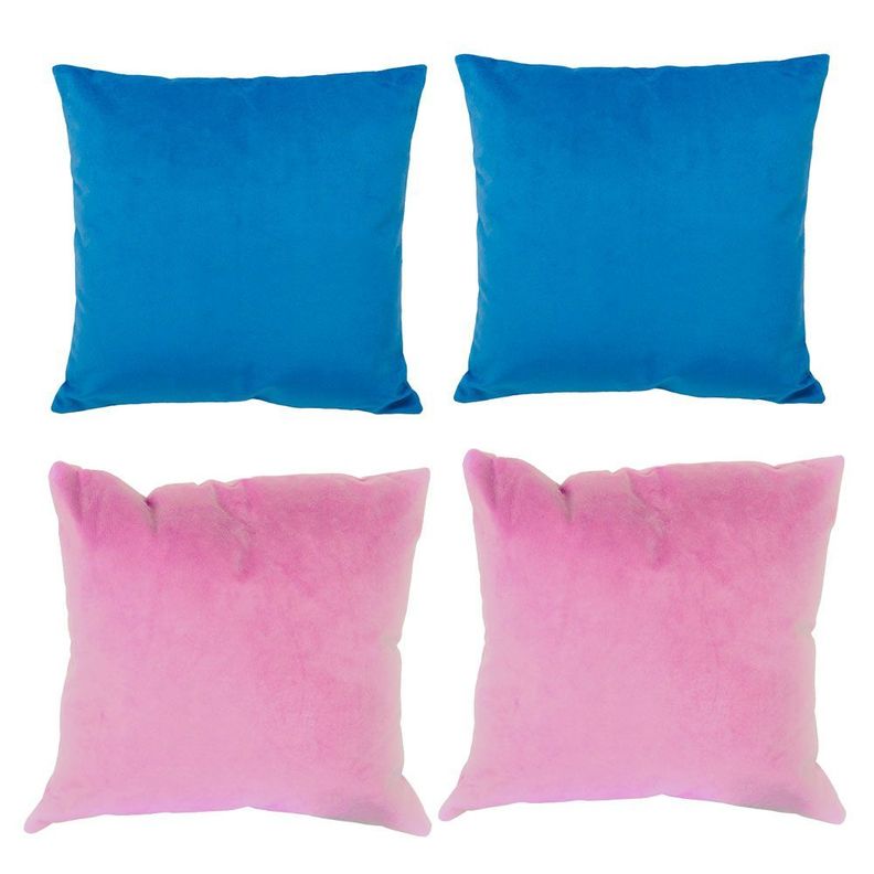 Set 4 Cojines combinados  40X40  Felpa velvet  azul  rey y Palo Rosa-0