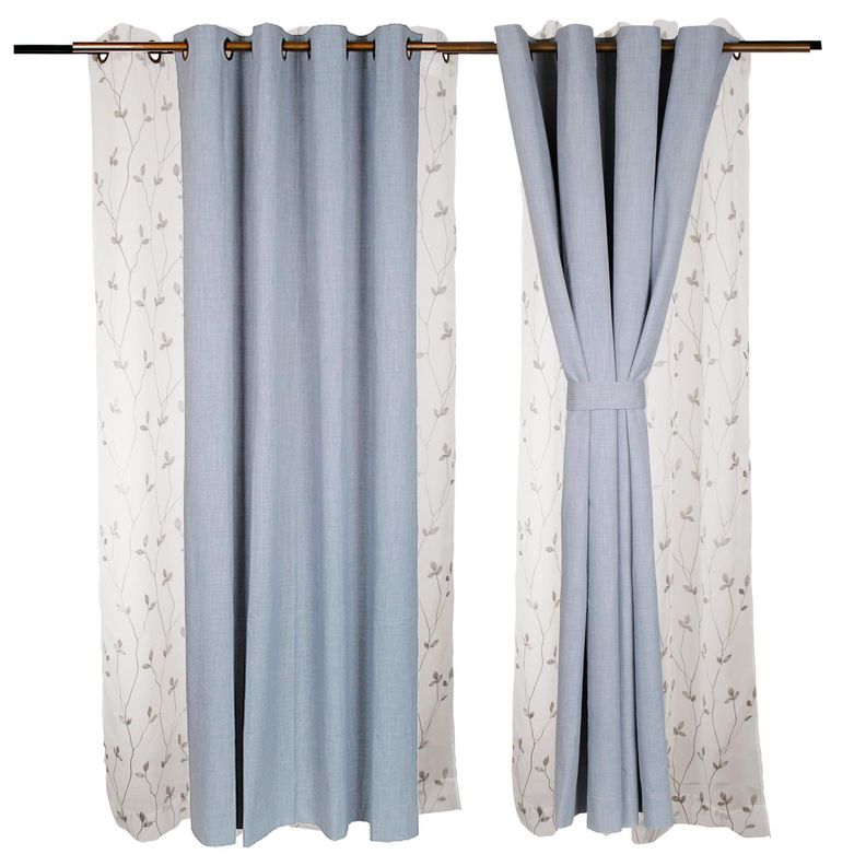 Set Cortinas de ambiente 4 pzas B.Out City y velo bordado Gris 140x225-0