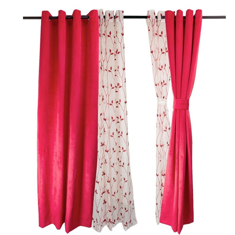Set Cortinas 4 pzas New Velvet -Velo Bordado  rojo	-0