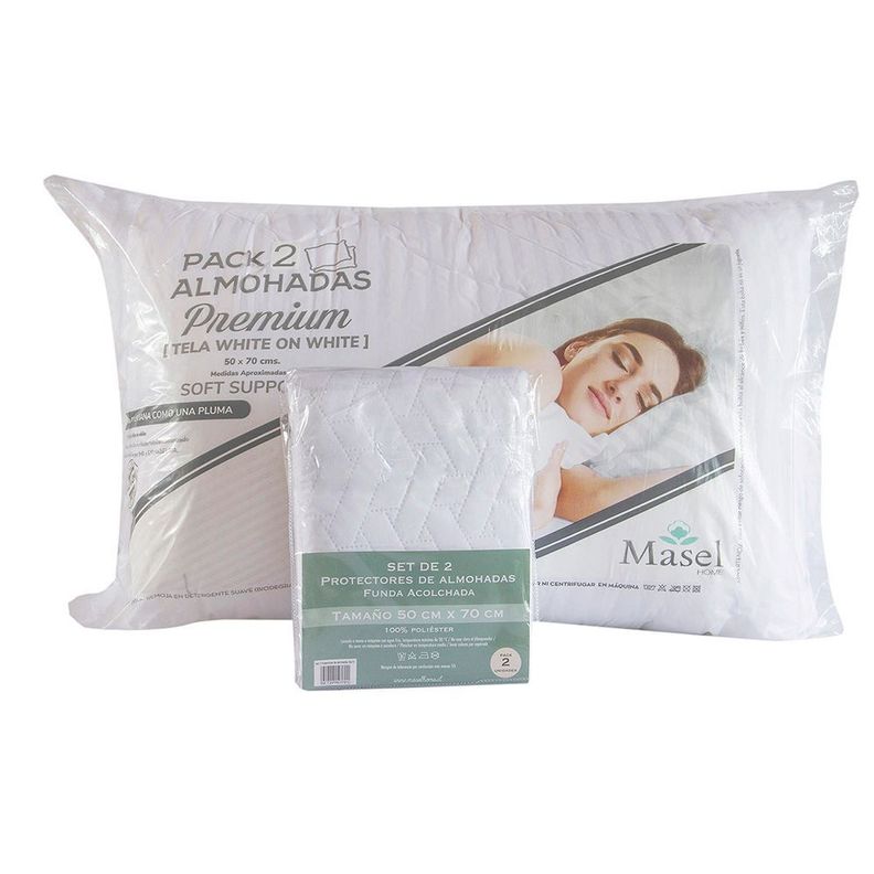 Set 2 Almohadas microfibra 50x70 Premium y 2 Protectores de Almohadas 50x70