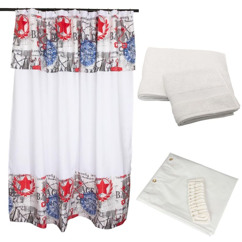 Set  Cortina Baño Port Bicolor Blanco + Juego de Toallas Blanco-0