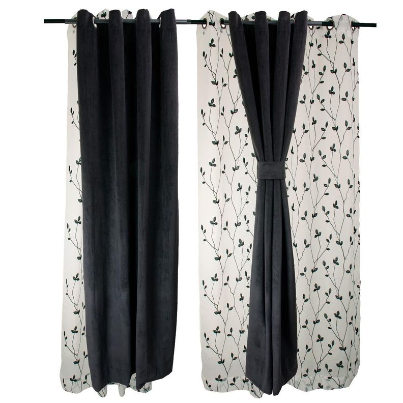Set Cortinas 4 pzas New Velvet -Velo Bordado Negro-0