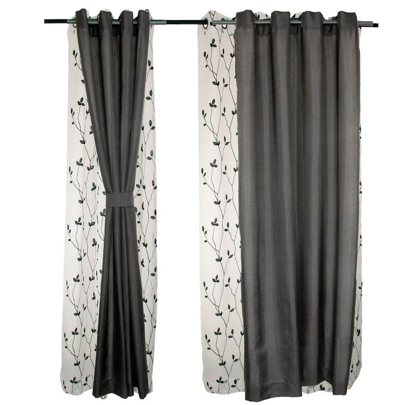 Set Cortinas de ambiente 4pzas tela Mati y velo bordado Gris oscuro-0