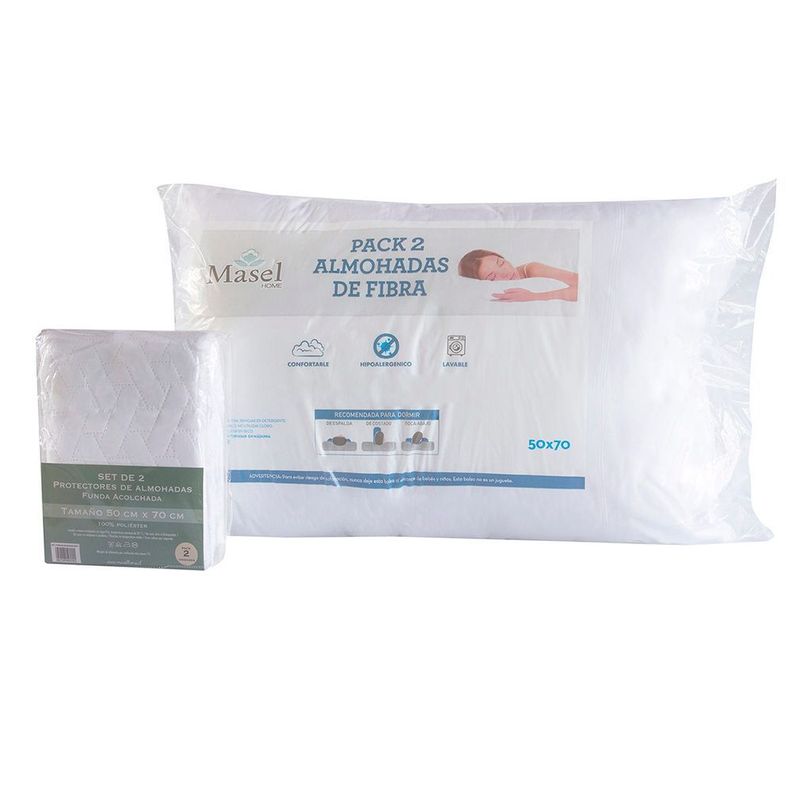 Set 2 Almohadas Microfibra Eco y 2 Protectores de Almohadas 50x70