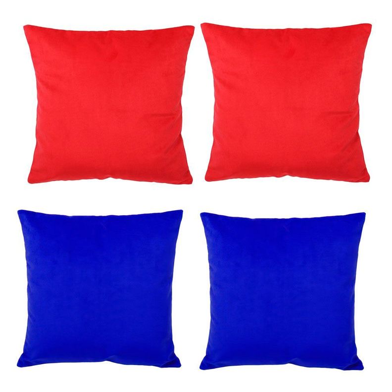 Set 4 Cojines combinados 40X40 Felpa velvet Azul y Rojo