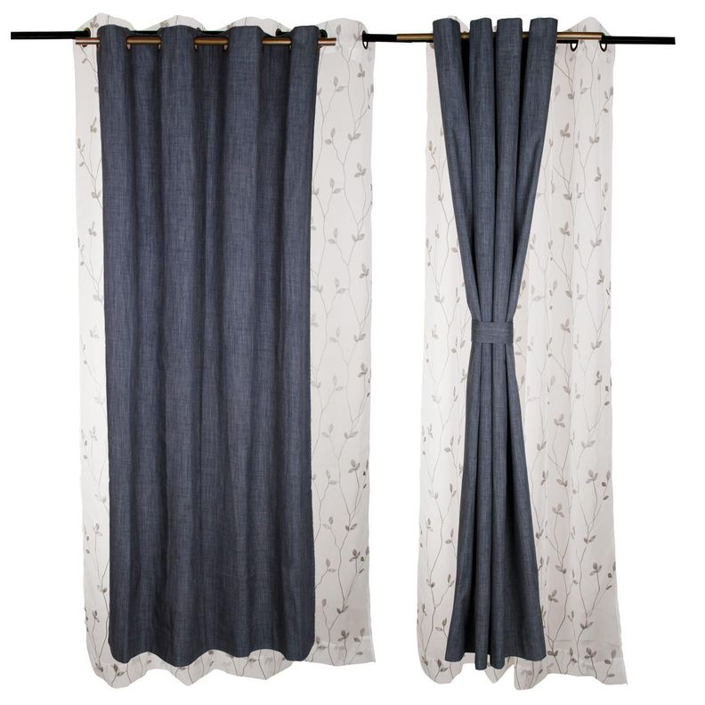 Set Cortinas de ambiente 4pzas B.Out City y velo Bordado Gris Osc-0