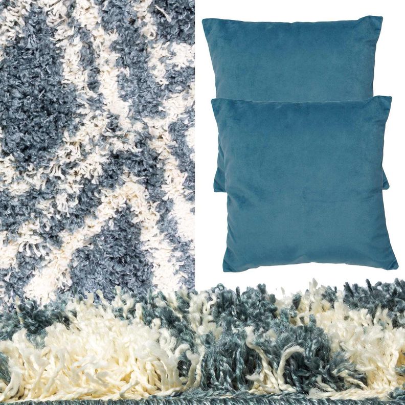 set Alfombra Anat3  1.60X2,30 Turquesa + 2 cojines Felpa 40x40 Petroleo-0