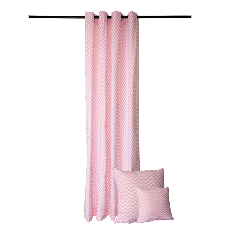 Juego Cortinas + Cojines infantiles Zig Zag  Rosa-0
