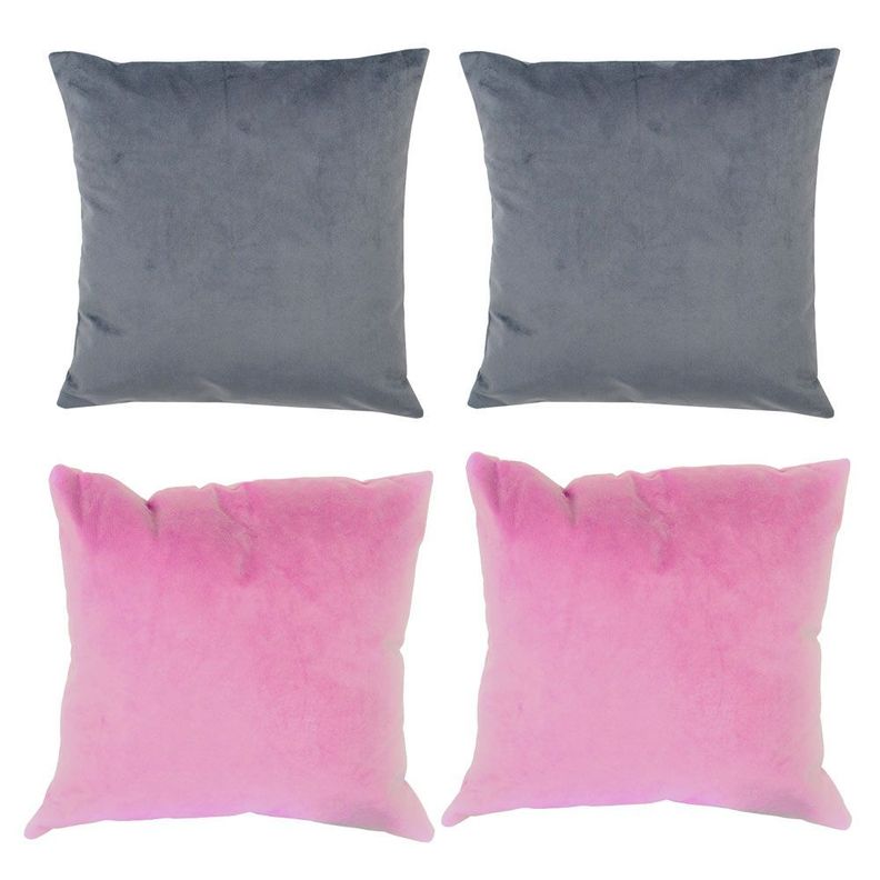 Set 4 Cojines combinados  40X40  Felpa velvet  gris  y palo rosa-0