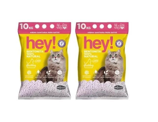 Pack 2 Arenas Aglutinante P/ Gatos 10kg Control Olores Hey!-0