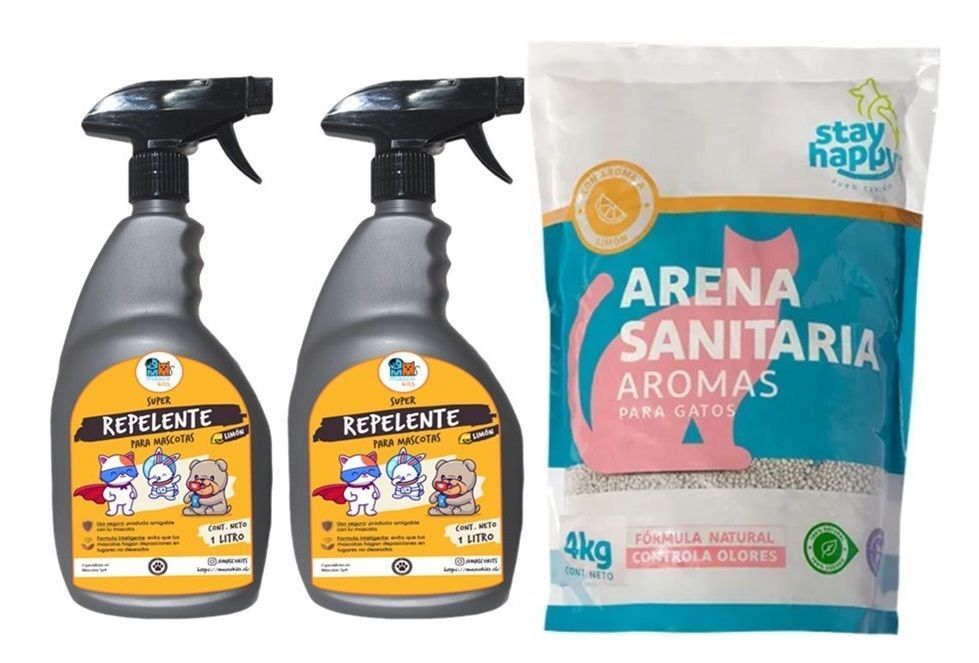 Kit Para Gatos 2 Repelente 4kg Arena Aglutinante Aroma Limón-0