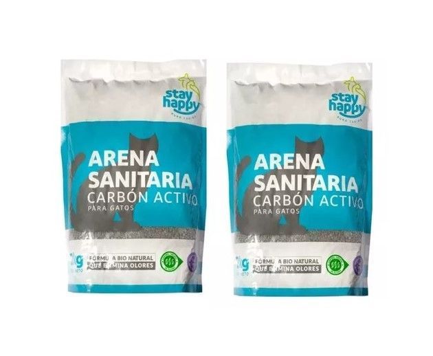 Pack 2 Arena Aglutinante Gatos Stay Happy 4kg Carbón Activo-0
