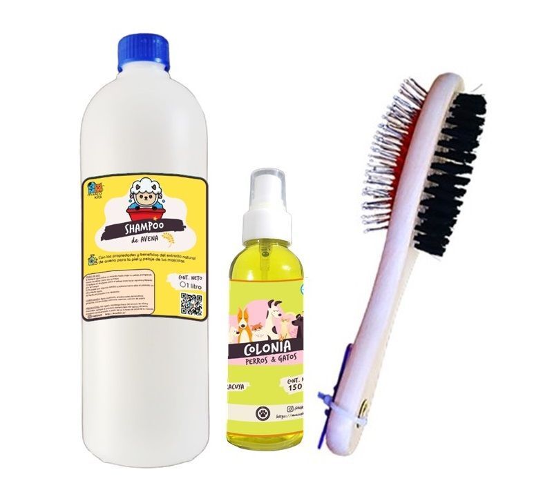 Kit Para Perros Shampoo Avena 400ml + Colonia 150ml Maracuya + Peine-0