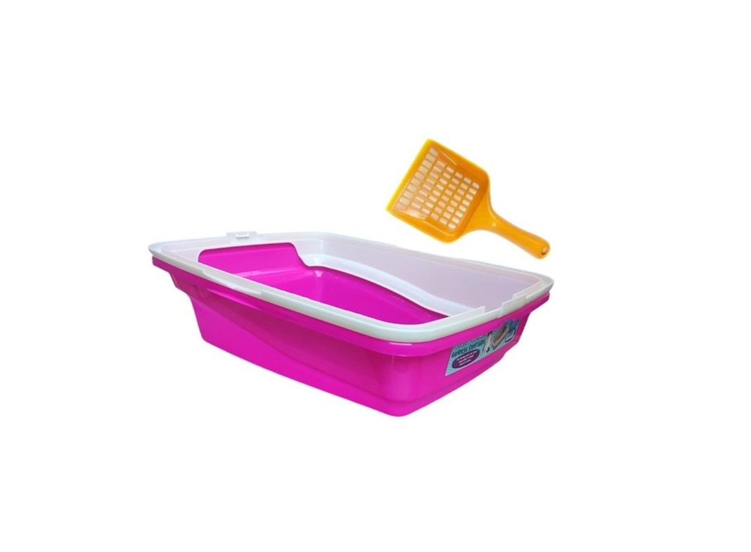 Arenero Ó Bandeja Sanitaria Con Borde + Pala Para Gatos Rosa-0