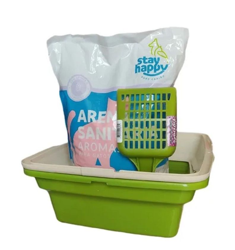 Kit Baño Sanitario Arenero Bandeja Con Borde Verde + Pala 2kg Arena-0