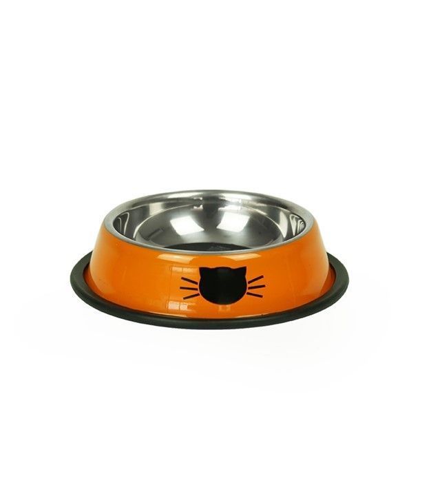 Plato Bebedero Comedero Brnx De Acero Para Gatos Naranja-0