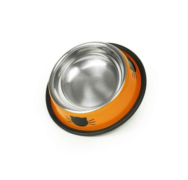 Plato Bebedero Comedero Brnx De Acero Para Gatos Naranja-2