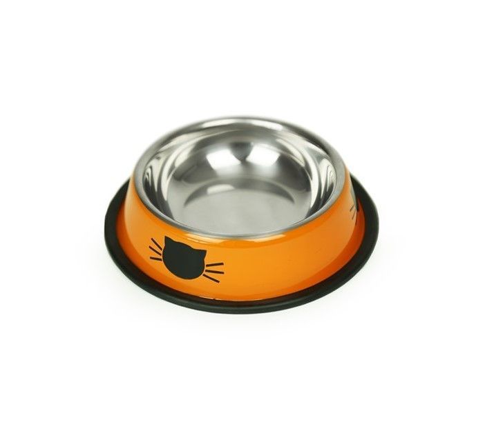 Plato Bebedero Comedero Brnx De Acero Para Gatos Naranja-3