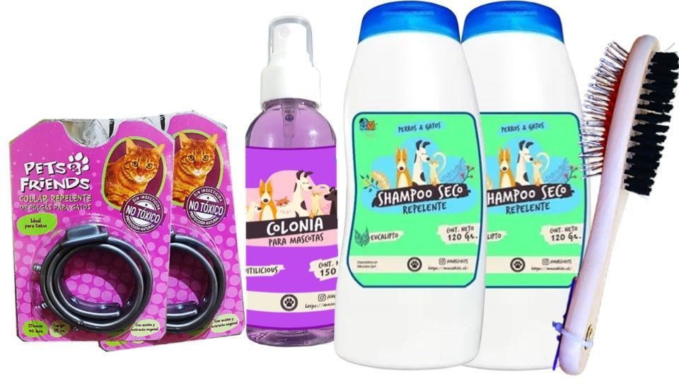 Kit Para Gato Collar Antipulgas Shampoo + Colonia + Peine-0