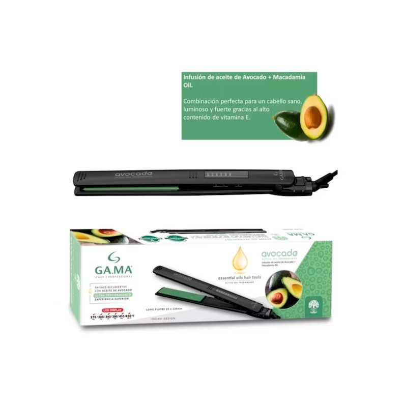 Plancha Alisadora de Pelo Gama Elegance Avocado Led Negro Gama