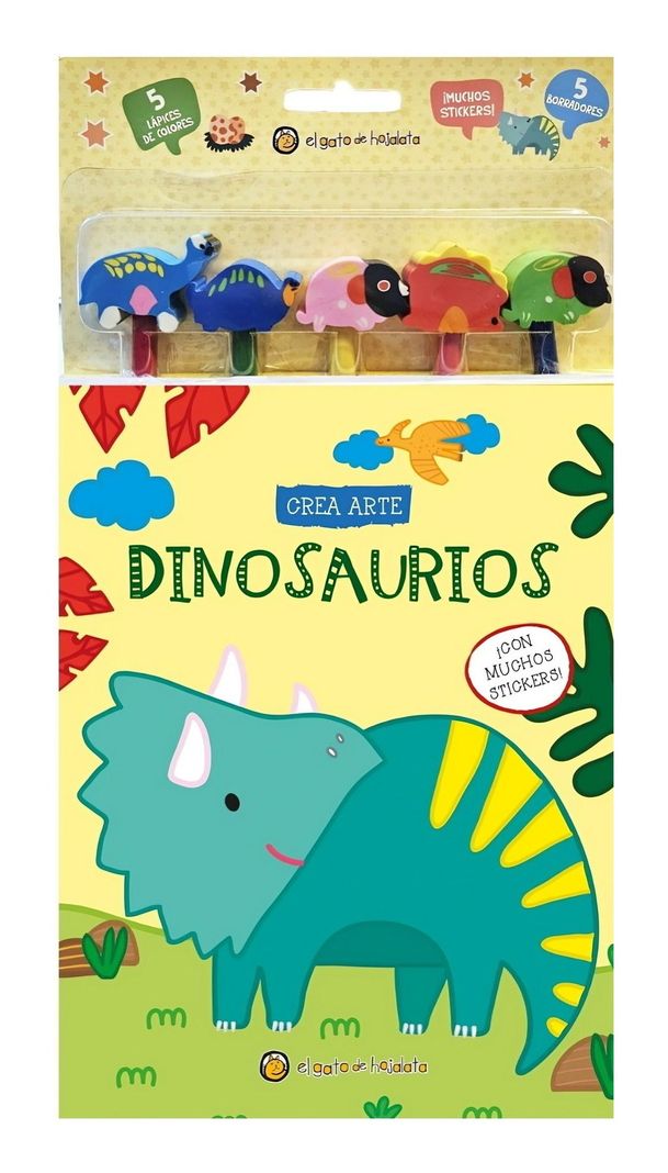 DINOSAURIOS *CREA ARTE: LÁPICES, BORRADORES Y STICKERS*  |-0