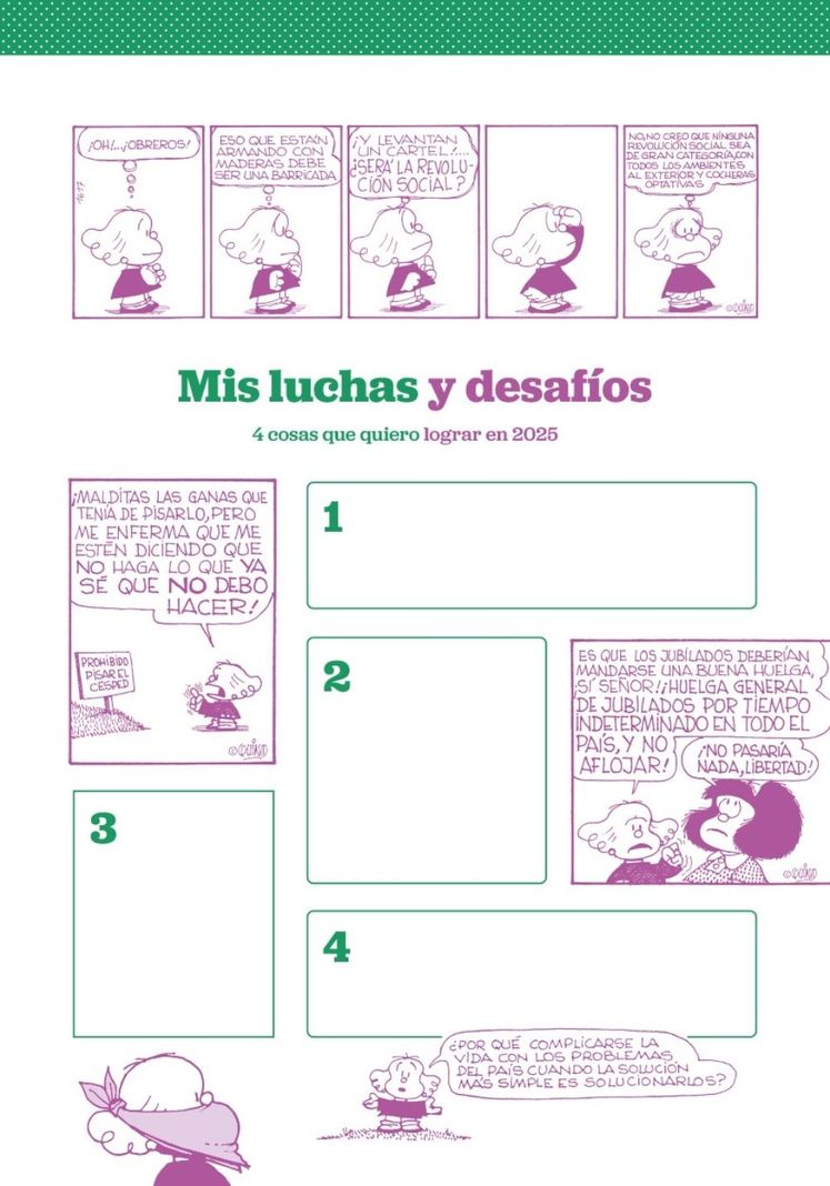 Agenda Mafalda 2025 Anillada Feminista Verde-Gris | Quino | 551-1