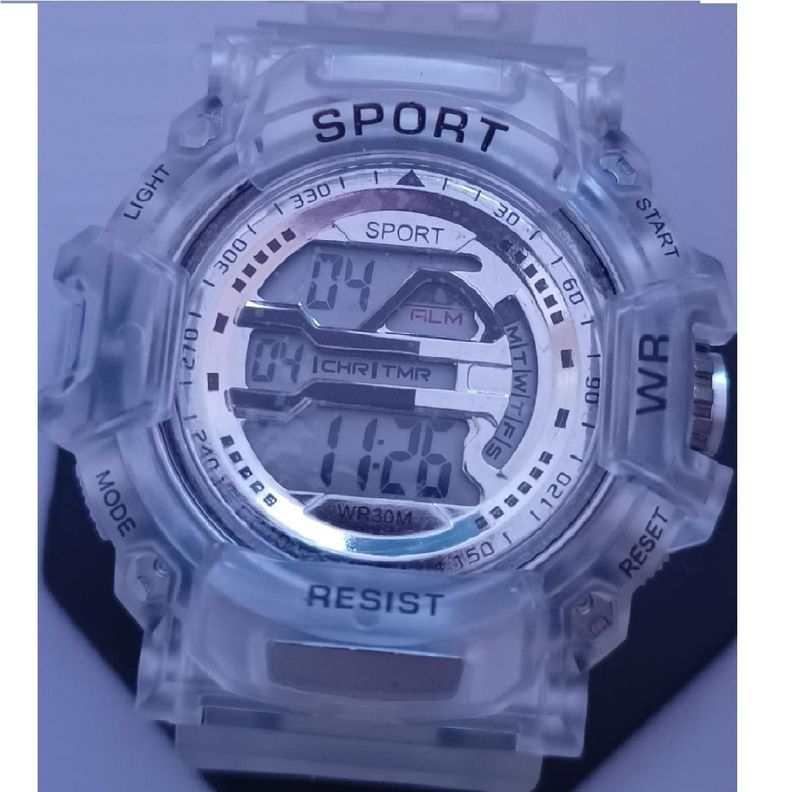 Reloj  Deportivo Blanco Transparente Resistente Agua-1