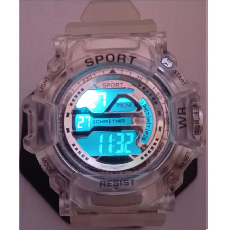 Reloj  Deportivo Blanco Transparente Resistente Agua-0