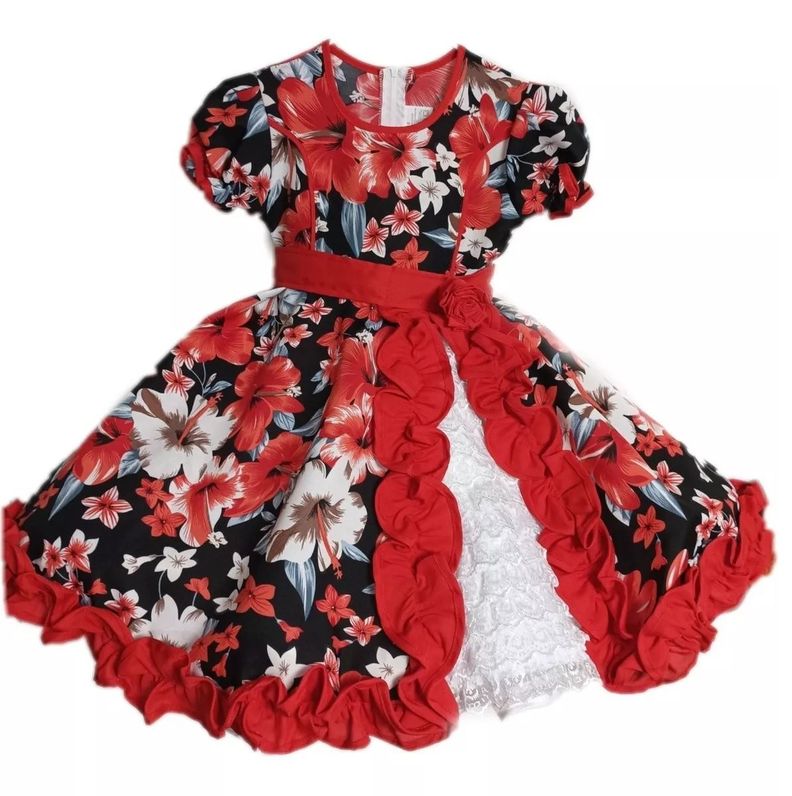 Vestido Huasa- Chinita Kid Talla 2 4 6 8 - Rojo-2