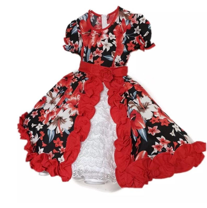 Vestido Huasa- Chinita Kid Talla 2 4 6 8 - Rojo-3