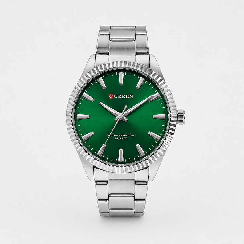 Reloj Curren para caballero 8425-3 Metal plateado con esfera verde