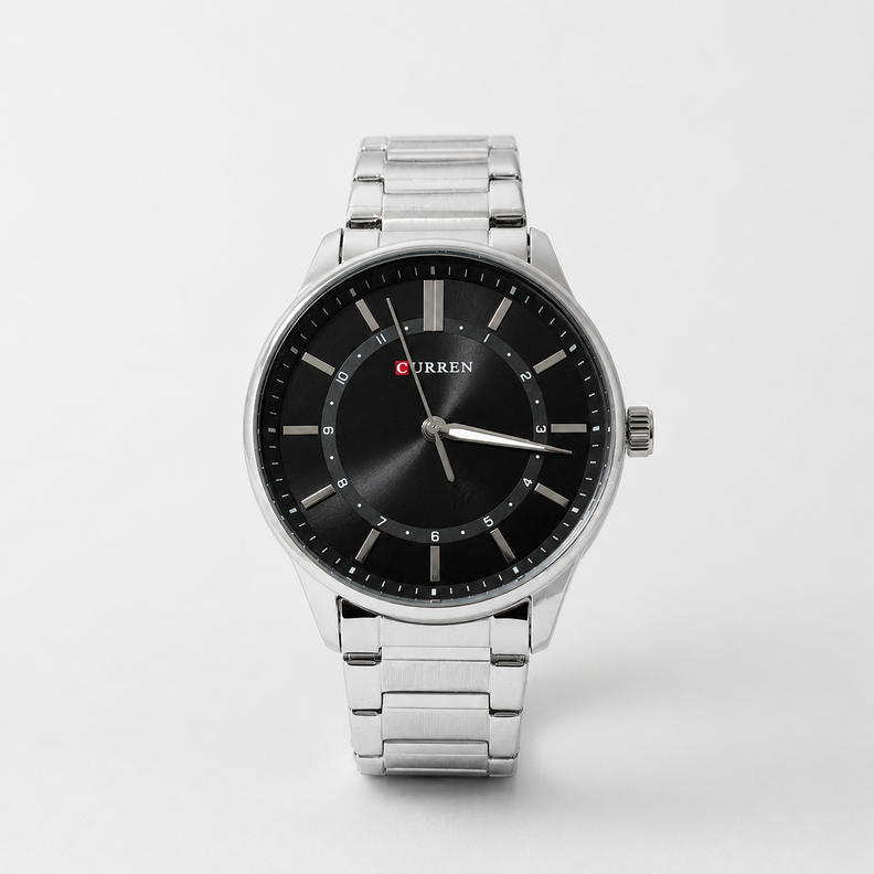 Reloj Curren para caballero 8430-2 Metal plateado con esfera negra