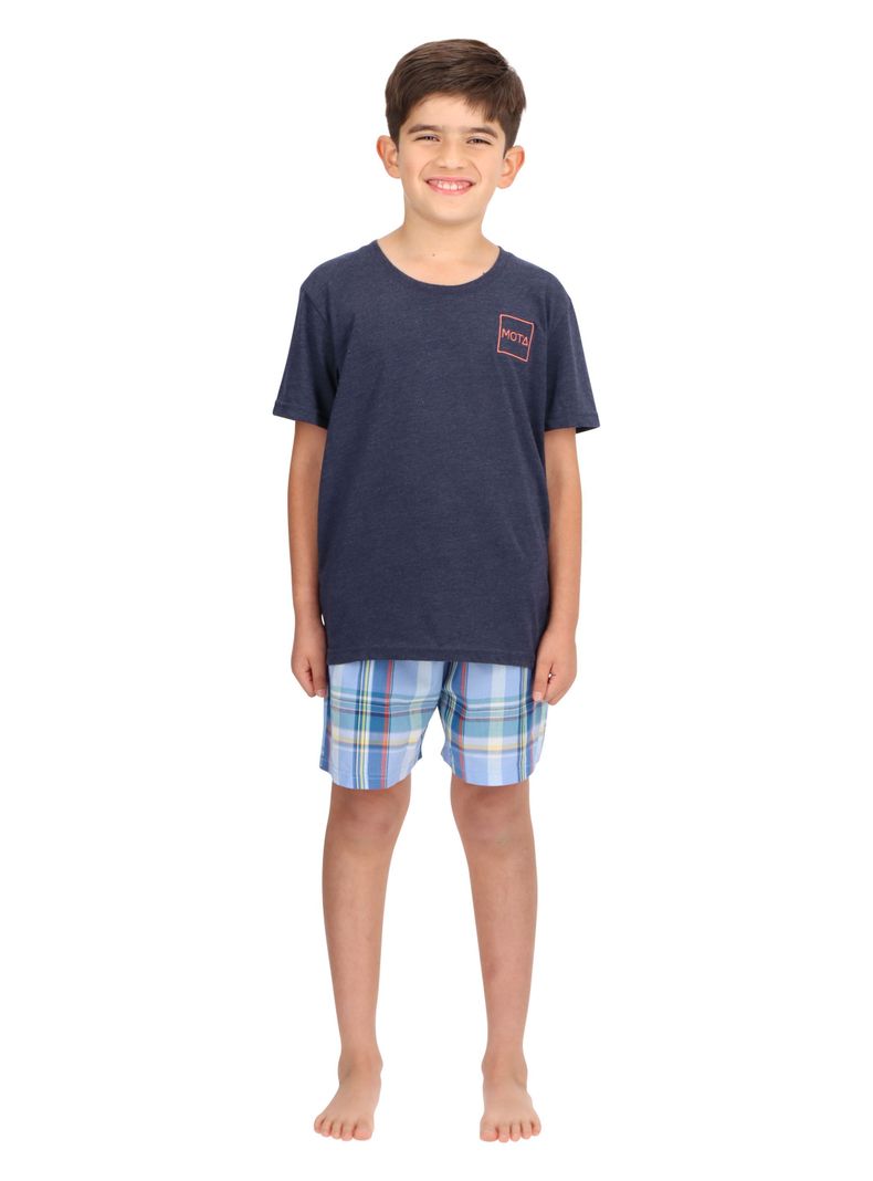 Pijama Corto Infantil Algodón Azul Mota-0