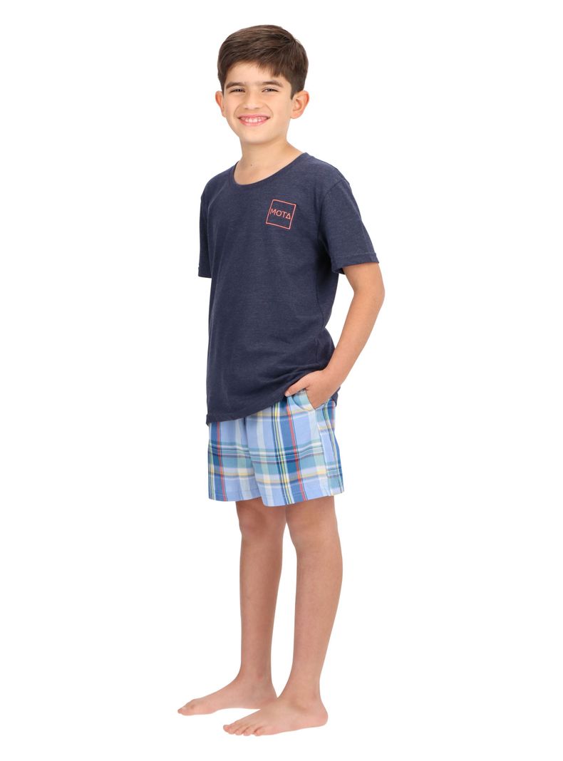 Pijama Corto Infantil Algodón Azul Mota-1