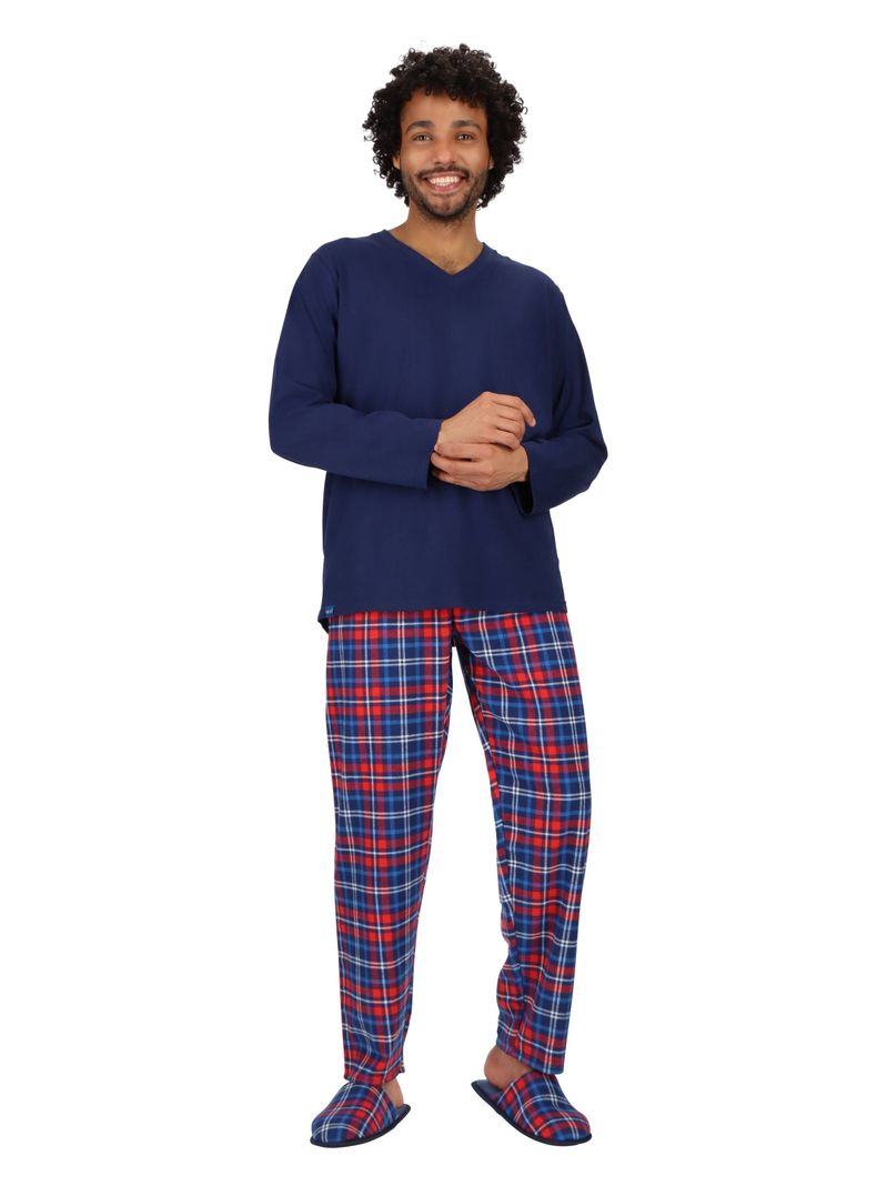 Pijama largo algodón Azul-0