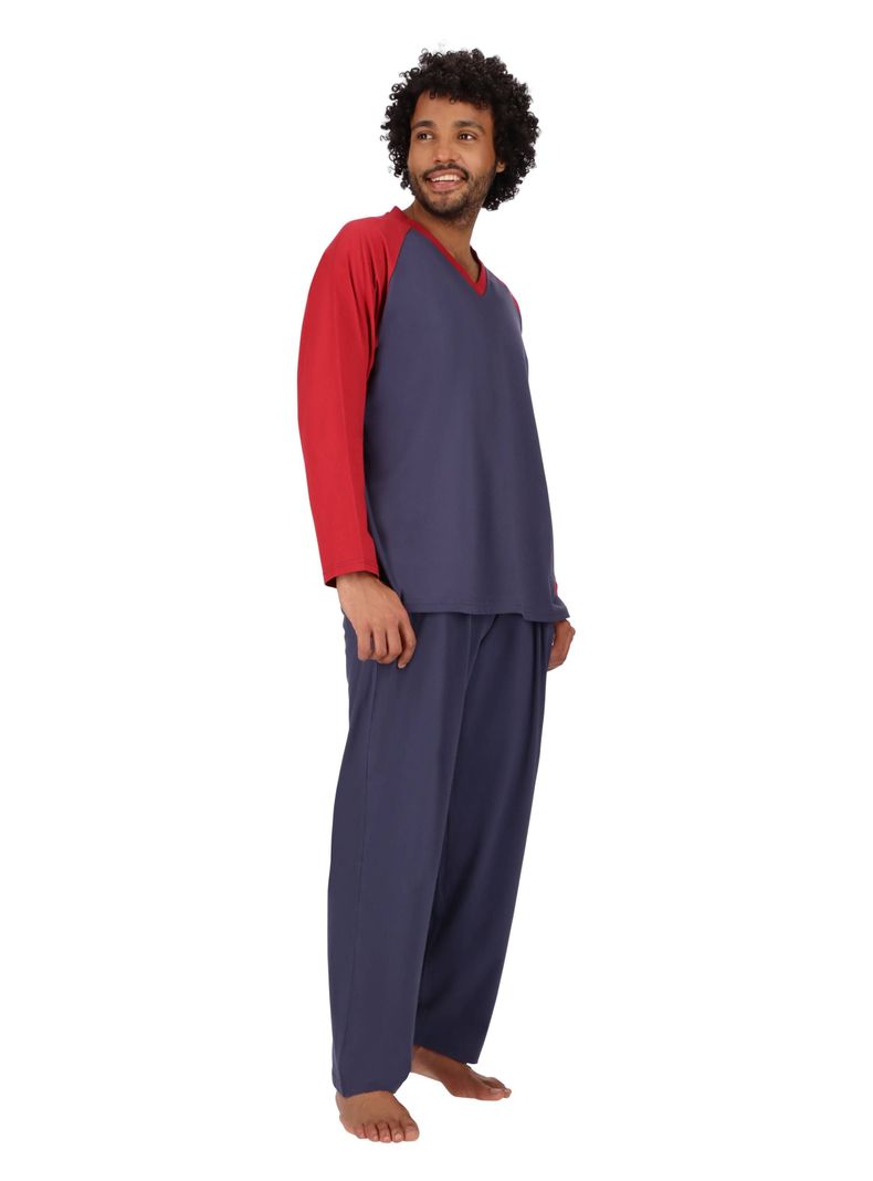 Pijama largo Algodón Cuello V Azul Mota -1