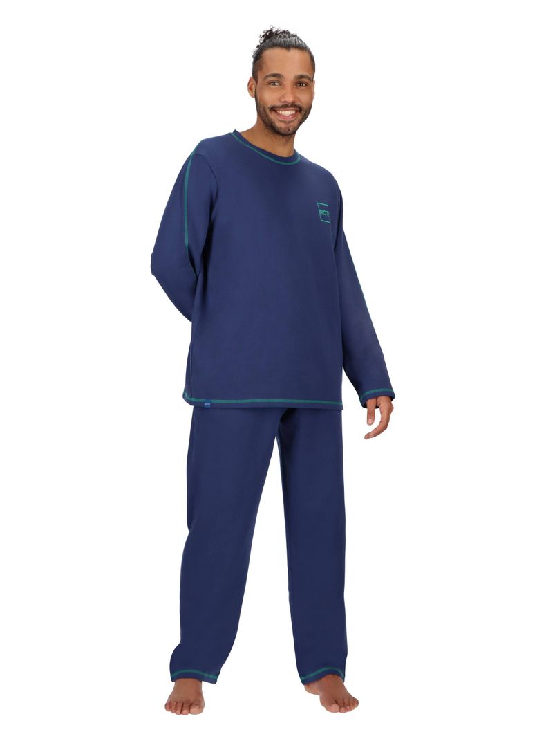 Pijama largo algodón Mota Azul-0