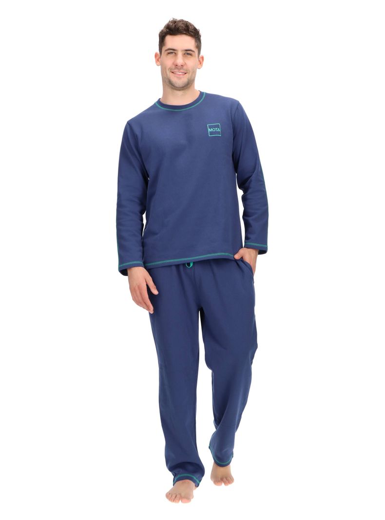 Pijama largo algodón Mota Azul-1