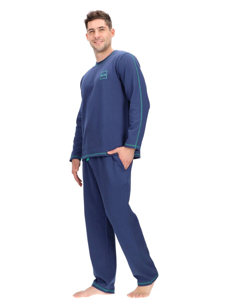 Pijama largo algodón Mota Azul-3