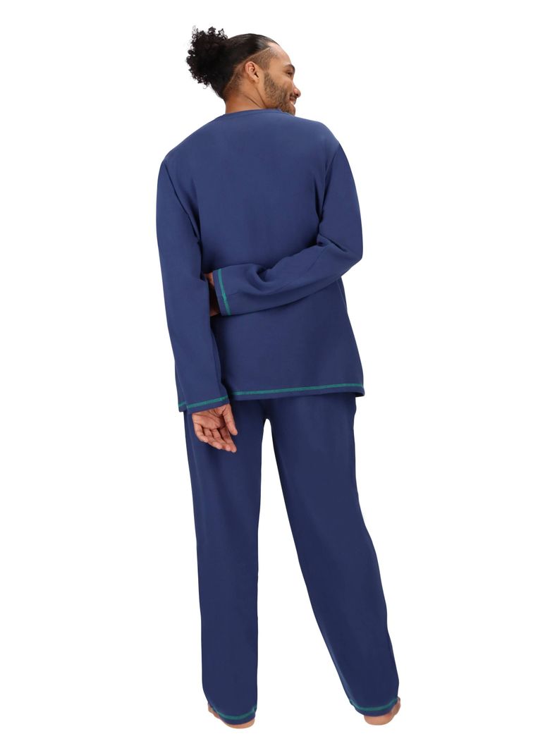 Pijama largo algodón Mota Azul-4